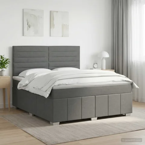 vidaXL Pat boxspring cu saltea Gri închis 140 x 190 cm Țesătură