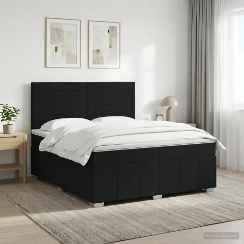 vidaXL Pat boxspring cu saltea Negru 180 x 200 cm Țesătură