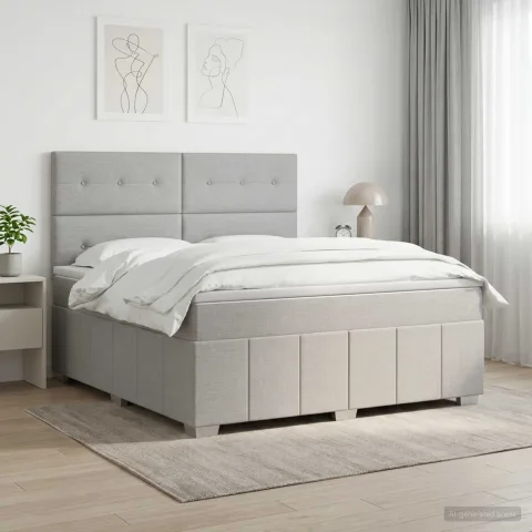 vidaXL Pat boxspring cu saltea Gri deschis 140 x 190 cm Țesătură