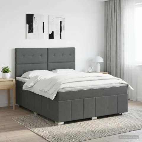vidaXL Pat boxspring cu saltea Gri închis 140 x 190 cm Țesătură