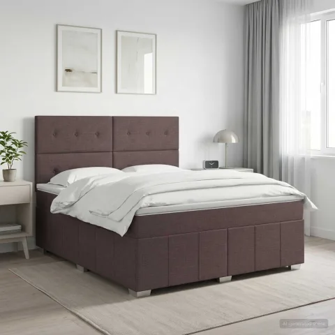 vidaXL Pat boxspring cu saltea Maro închis 140 x 200 cm Țesătură