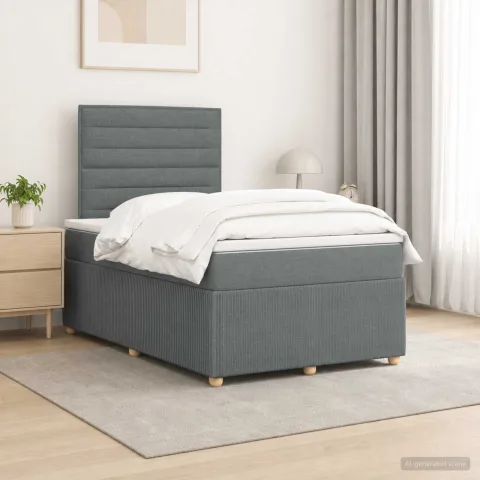 vidaXL Pat boxspring cu saltea Gri închis 120 x 200 cm Țesătură