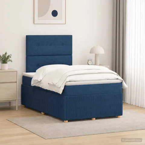 vidaXL Pat boxspring cu saltea albastru 120 x 190 cm Țesătură