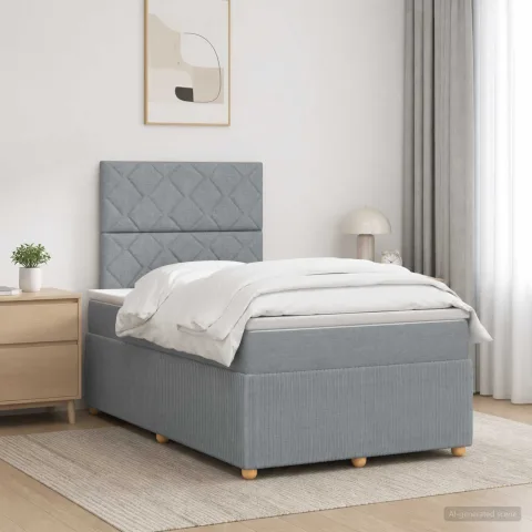 vidaXL Pat boxspring cu saltea Gri deschis 120 x 200 cm Țesătură