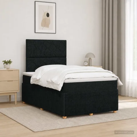 vidaXL Pat boxspring cu saltea Negru 120 x 200 cm Țesătură