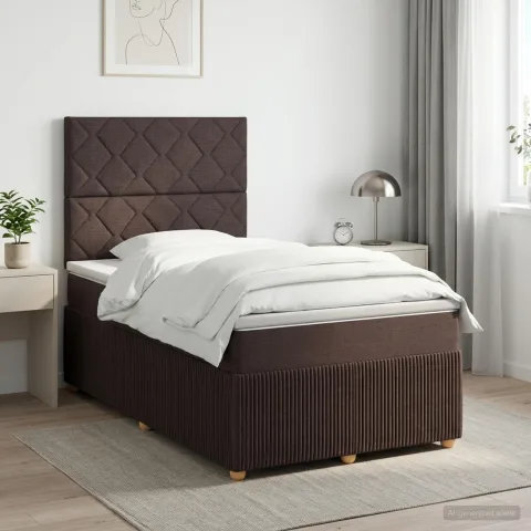 vidaXL Pat boxspring cu saltea Maro închis 120 x 190 cm Țesătură