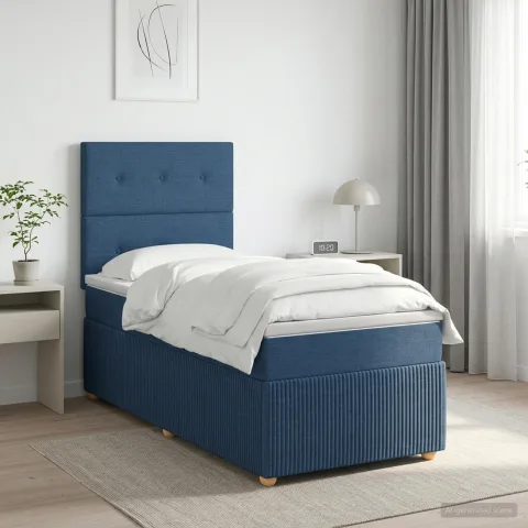 vidaXL Pat boxspring cu saltea albastru 100 x 200 cm Țesătură