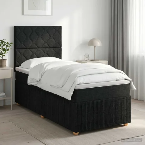vidaXL Pat boxspring cu saltea Negru 100 x 200 cm Țesătură