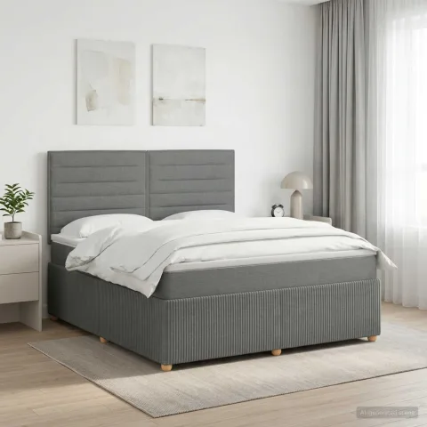 vidaXL Pat boxspring cu saltea Gri închis 160 x 200 cm Țesătură