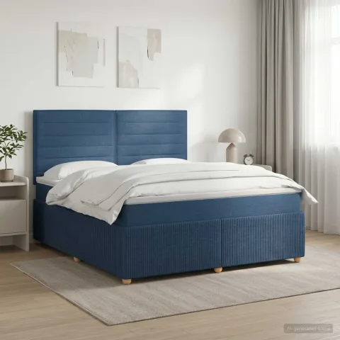 vidaXL Pat boxspring cu saltea albastru 180 x 200 cm Țesătură
