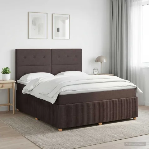 vidaXL Pat boxspring cu saltea Maro închis 140 x 190 cm Țesătură
