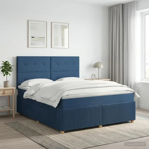 vidaXL Pat boxspring cu saltea albastru 140 x 200 cm Țesătură