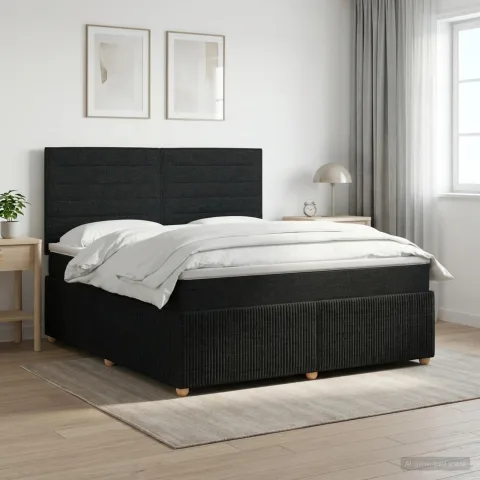 vidaXL Pat boxspring cu saltea Negru 180 x 200 cm Țesătură