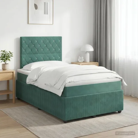 vidaXL Pat boxspring cu saltea Verde închis 120 x 200 cm Catifea