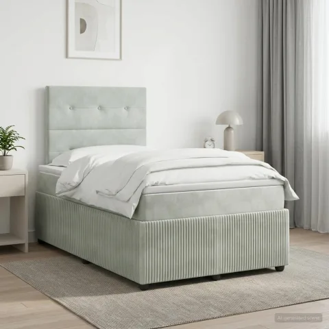 vidaXL Pat boxspring cu saltea Gri deschis 120 x 200 cm Catifea