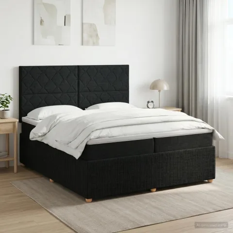 vidaXL Pat boxspring cu saltea Negru 200 x 200 cm Țesătură