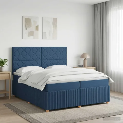 vidaXL Pat boxspring cu saltea albastru 200 x 200 cm Țesătură