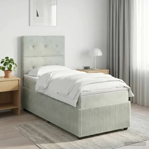vidaXL Pat boxspring cu saltea cu headboard Gri deschis Unic Catifea