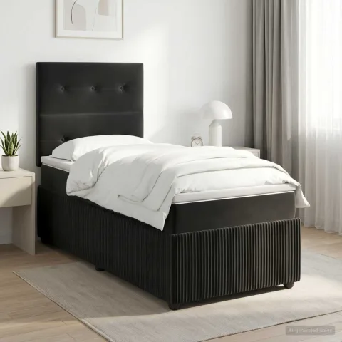 vidaXL Pat boxspring cu saltea cu headboard Negru 90 x 190 cm Catifea