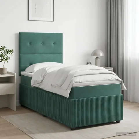 vidaXL Pat boxspring cu saltea Verde închis 90 x 190 cm Catifea