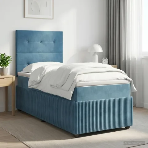 vidaXL Pat boxspring cu saltea albastru 100 x 200 cm Catifea
