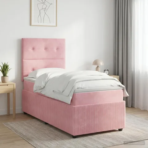 vidaXL Pat boxspring cu saltea cu headboard Roz 100 x 200 cm Catifea