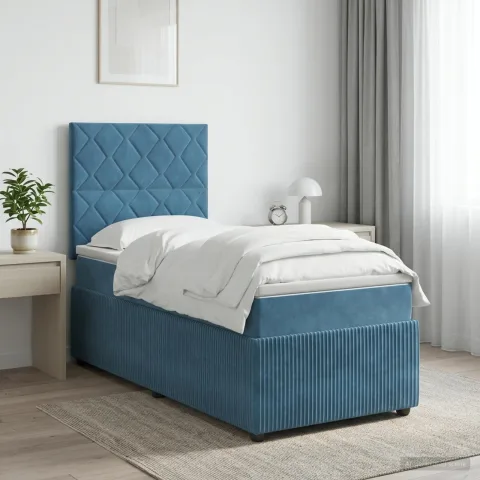 vidaXL Pat boxspring cu saltea albastru 90 x 200 cm Catifea