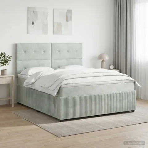 vidaXL Pat boxspring cu saltea Gri deschis 160 x 200 cm Catifea