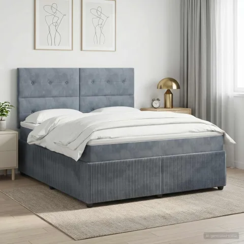 vidaXL Pat boxspring cu saltea Gri închis 140 x 200 cm Catifea