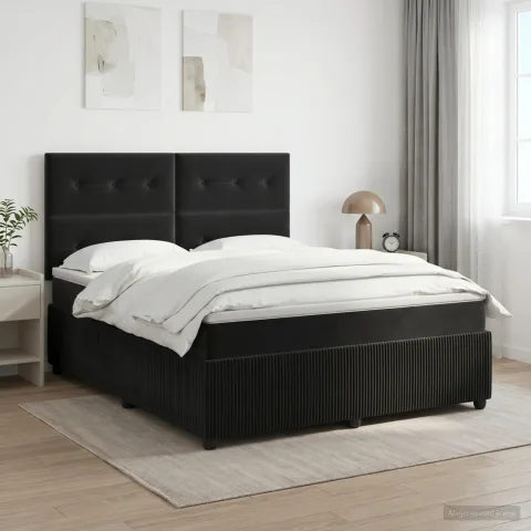 vidaXL Pat boxspring cu saltea cu headboard Negru 180 x 200 cm Catifea
