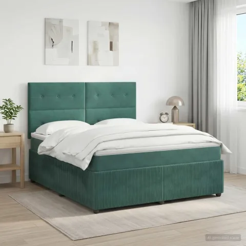 vidaXL Pat boxspring cu saltea Verde închis 180 x 200 cm Catifea