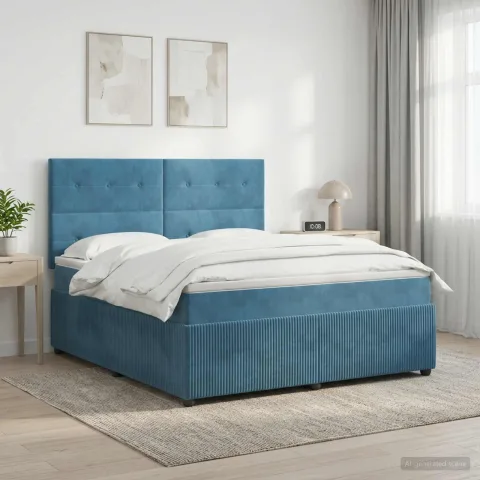 vidaXL Pat boxspring cu saltea albastru 160 x 200 cm Catifea