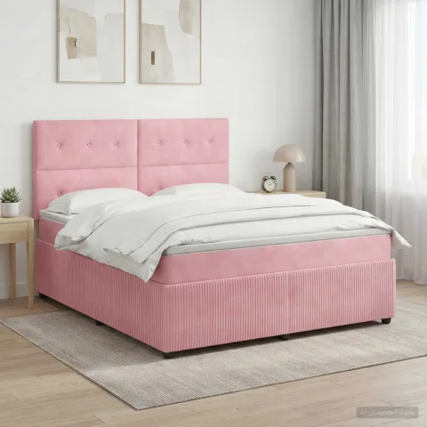vidaXL Pat boxspring cu saltea cu headboard Roz 180 x 200 cm Catifea