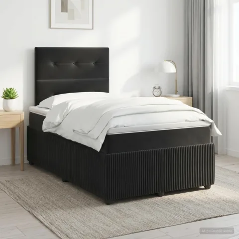 vidaXL Pat boxspring cu saltea cu headboard Negru 120 x 190 cm Catifea