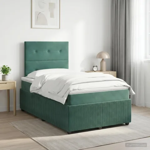vidaXL Pat boxspring cu saltea Verde închis 120 x 200 cm Catifea