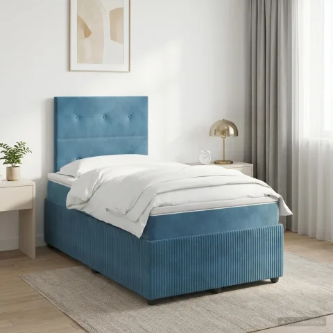 vidaXL Pat boxspring cu saltea albastru 120 x 200 cm Catifea