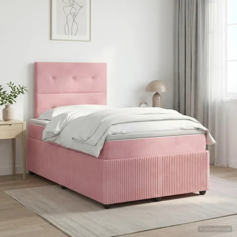vidaXL Pat boxspring cu saltea cu headboard Roz 120 x 190 cm Catifea