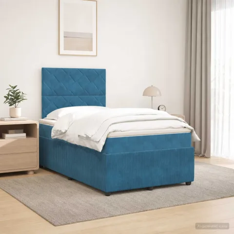 vidaXL Pat boxspring cu saltea albastru 120 x 200 cm Catifea