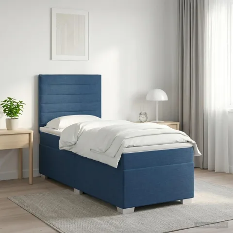 vidaXL Pat boxspring cu saltea albastru 90 x 200 cm Țesătură