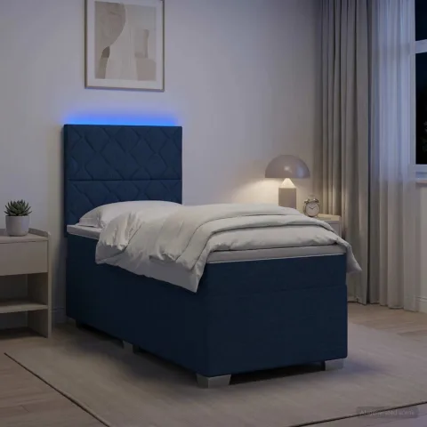 vidaXL Pat boxspring cu saltea albastru 100 x 200 cm Țesătură