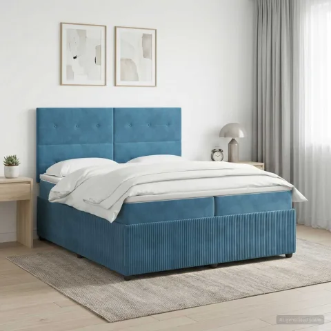 vidaXL Pat boxspring cu saltea albastru 200 x 200 cm Catifea