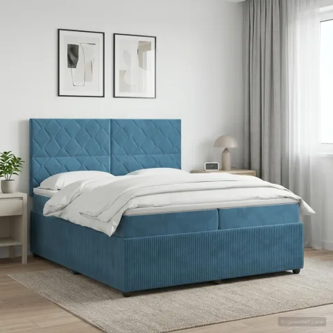 vidaXL Pat boxspring cu saltea albastru 200 x 200 cm Catifea