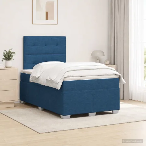 vidaXL Pat boxspring cu saltea albastru 120 x 190 cm Țesătură