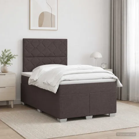 vidaXL Pat boxspring cu saltea Maro închis 120 x 190 cm Țesătură