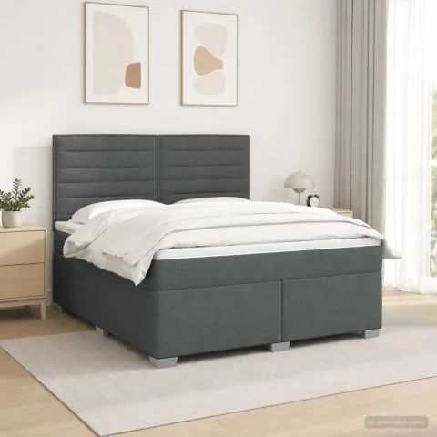 vidaXL Pat boxspring cu saltea Gri închis 160 x 200 cm Țesătură