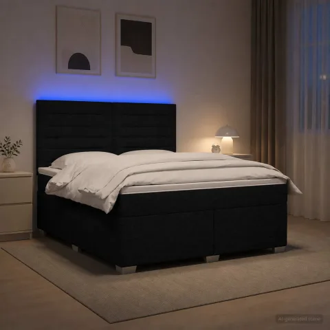 vidaXL Pat boxspring cu saltea Negru 180 x 200 cm Țesătură