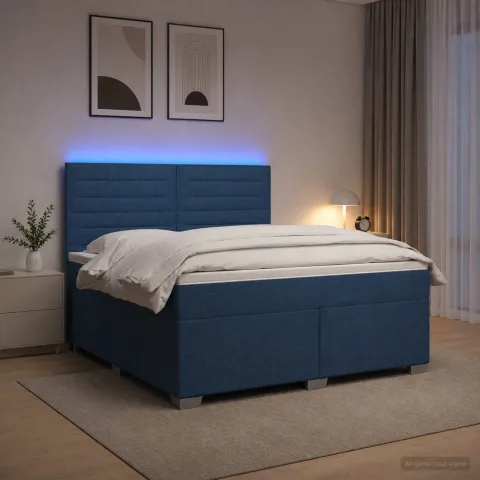 vidaXL Pat boxspring cu saltea albastru 180 x 200 cm Țesătură