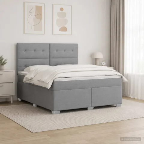 vidaXL Pat boxspring cu saltea Gri deschis 180 x 200 cm Țesătură