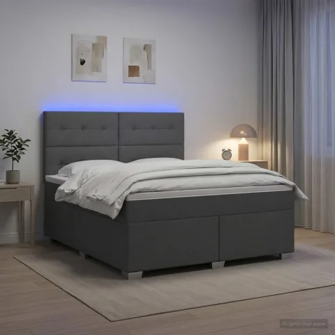 vidaXL Pat boxspring cu saltea Gri închis 160 x 200 cm Țesătură