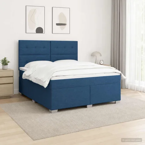 vidaXL Pat boxspring cu saltea albastru 140 x 190 cm Țesătură